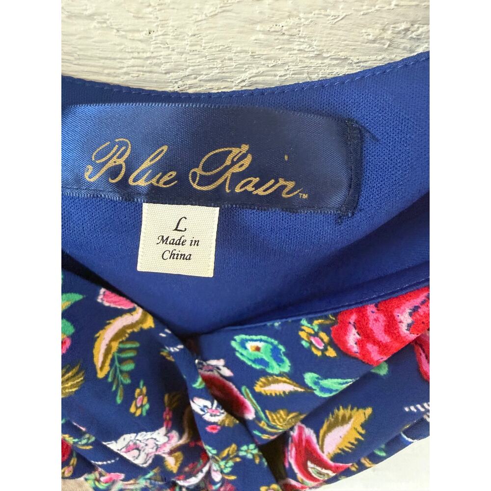 Blue Rain Floral Romper Navy Multicolor Tie Waist Sleeveless Size L - Picture 3 of 5